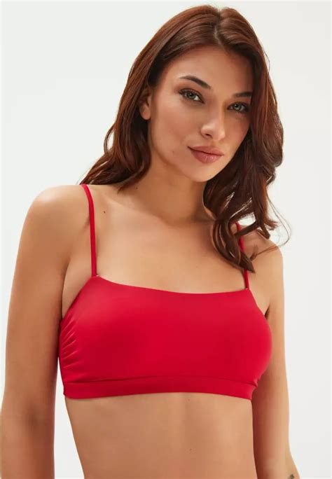 Eros Dark Red Bikini Top Adjustable Thin Straps Swimwear For Women