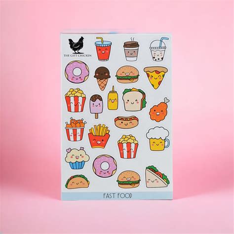 Fast Food Sticker Sheet A6 Sticker Sheets Fun Food Stickers Food