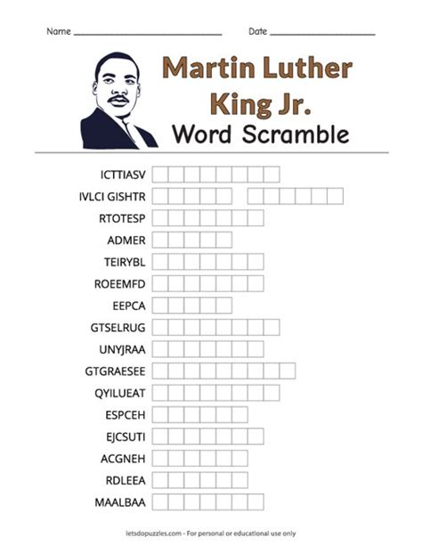 Martin Luther King Jr Word Search Printables Free Word Search Maker