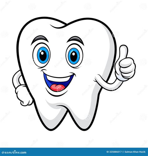 Cartoon Tooth Giving Thumb Up Vector Illustration Stock Vector