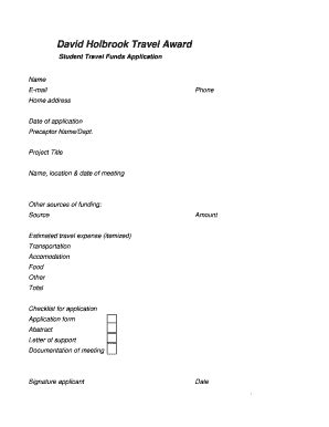 Fillable Online Med Unc David Holbrook Travel Award Application Form