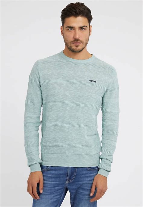 Guess Mit Allover Streifenmuster Strickpullover Himmelblau Hellblau