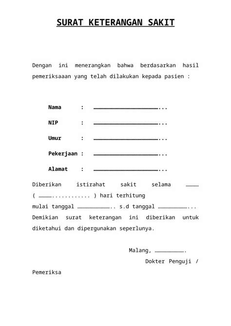 Docx Surat Keterangan Sakit Dokumen Tips