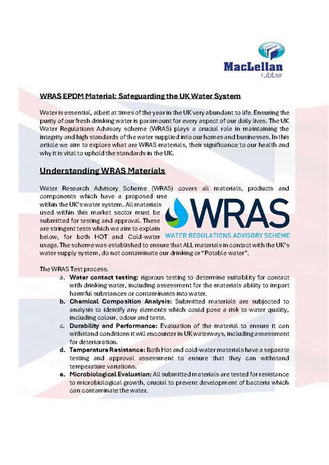 Wras Epdm Material Safeguarding The Uk Water System Maclellan Rubber