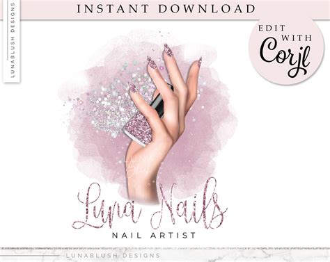 GLITTER LOGO Nail Artist Logo Design Premade Logo Elegant Logo Nail