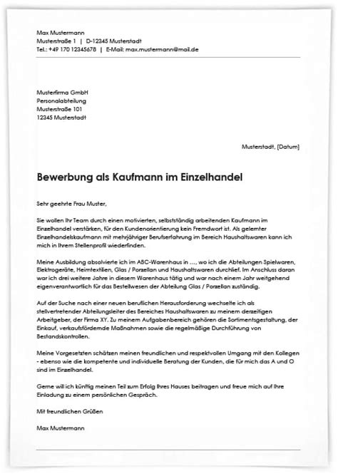 Bewerbung Als Kaufmann Kauffrau Im Einzelhandel