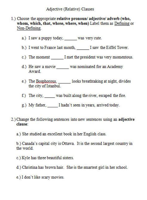 18 Free Adjective Clauses Worksheets