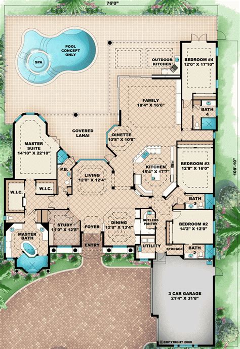 Plan We Bed Mediterranean House Plan With Outdoor Kitchen