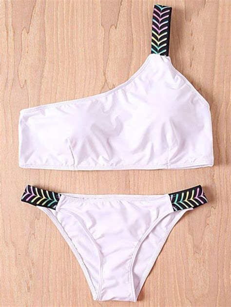 41 Off 2019 Trendy Spliced One Shoulder Womens Bikini Set In White