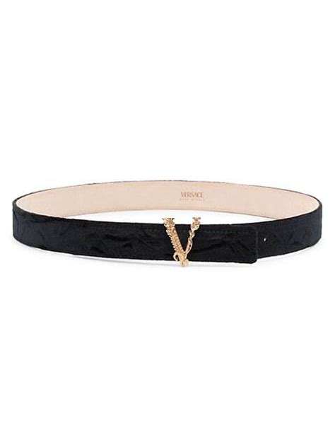 Versace Womens Virtus Velvet Belt Black Gold Editorialist