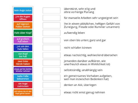 Redewendungen mit Körperteilen Match up