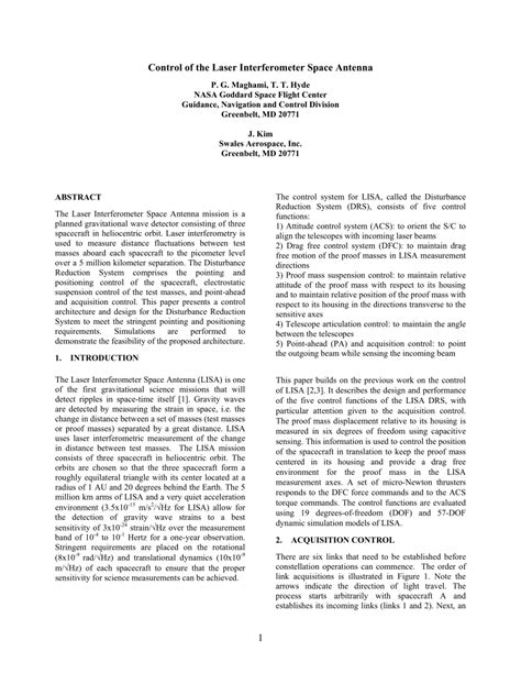 (PDF) Control of the Laser Interferometer Space Antenna