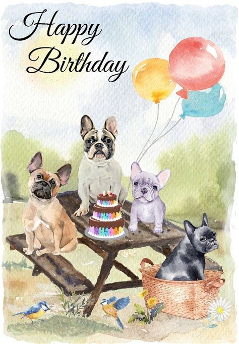 French Bulldog Frenchie Dog Happy Birthday Card Etsy Happy