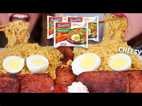 ASMR CHEESY INDOMIE MI GORENG NOODLES SPAM 라면 리얼사운드 먹방 Kim Liz ASMR