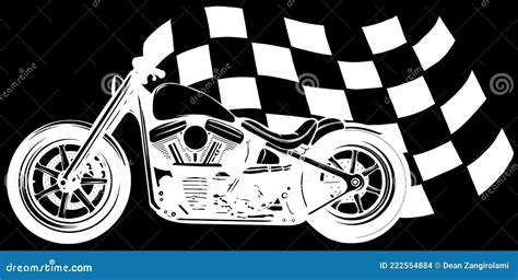 Old Vintage Black Bobber Bike With Race Flag Stock Vector