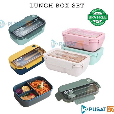 Jual PUSAT17 LUNCH BOX SET SENDOK GARPU WHEAT STRAW KOTAK BEKAL MAKAN