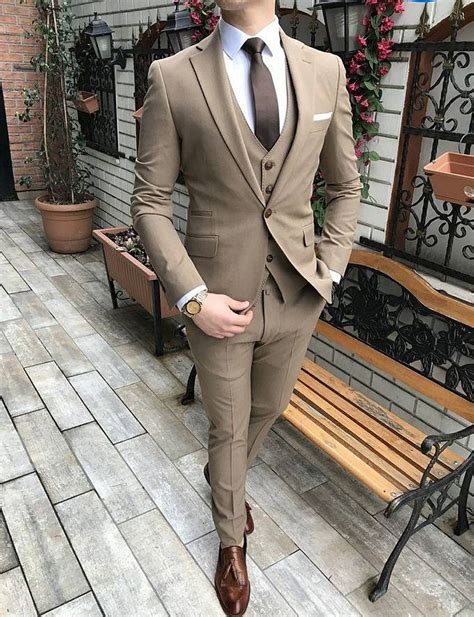 Men Classic Suits Brown Pieces Slim Fit Eligant Suits Beach Wedding