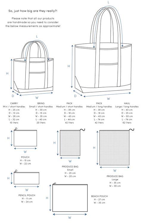 Tote Stories - Size Chart