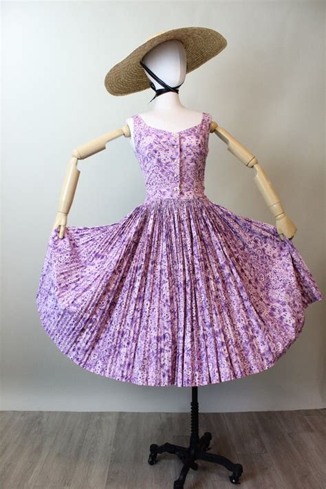 1950s 1955 Documented Pat Hartley Cotton Purple Dress… Gem