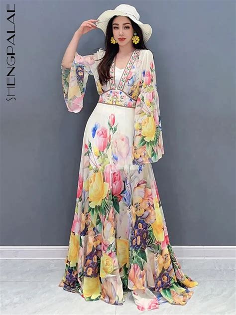 Shengpalae Summer New Chiffon Printed Dress For Women Elegant