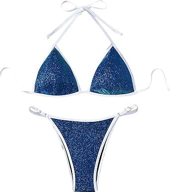 Amazon SHENHE Women S Sexy Triangle Bikini Sparkly Piece Halter Swimsuits Thong Bathing