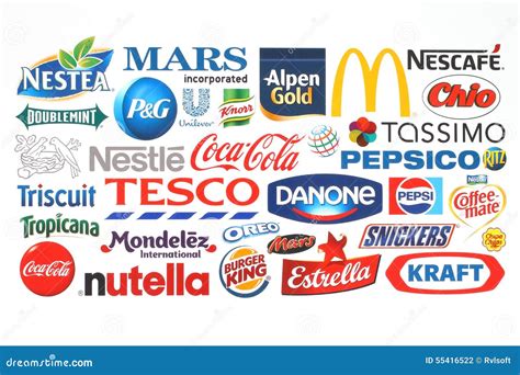 Collection Of Popular Food Logos Companies Printed On Paper Editorial ...