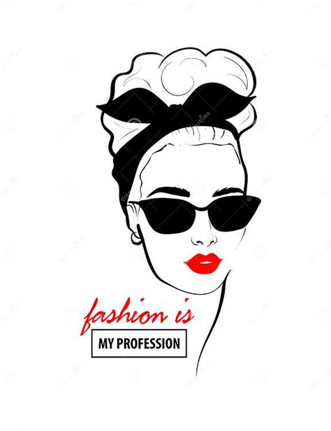 Glamour Woman In Black Sunglasses Red Lips Stock Vector Illustration