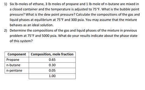 Solved 1 Six Lb Moles Of Ethane 3 Lb Moles Of Propane And