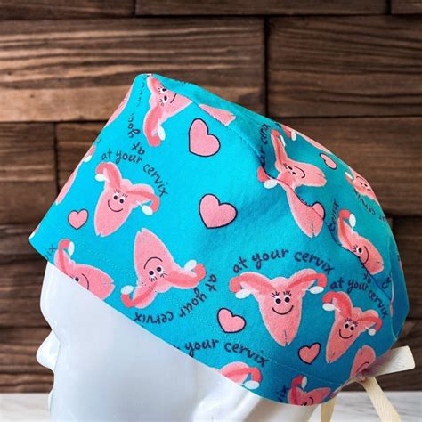 Premium At Your Cervix Print Modern Scrub Cap Nurse Cap Scrub Hat Or