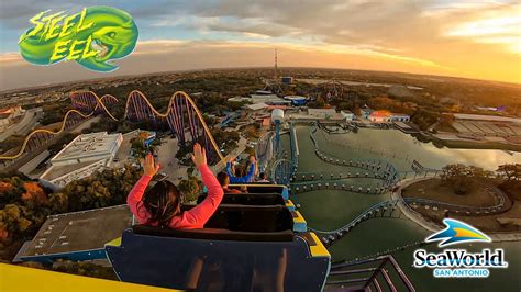 Steel Eel Roller Coaster At Sunset On Ride Ultra HD POV SeaWorld San