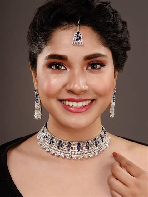 Buy Saraf RS Jewellery Silver Plated AD Studded Jewellery Set