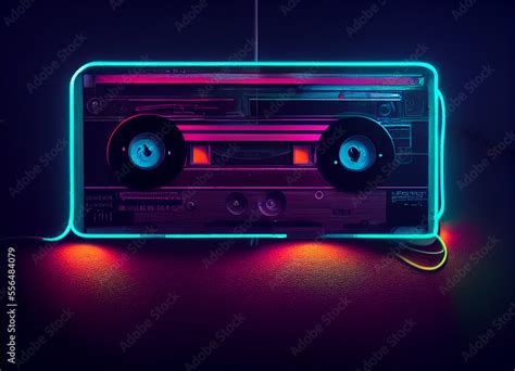 Beautiful Audio Cassette Tape In Neon Lightminimalism Retro Style