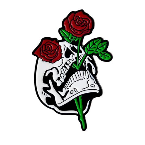 Skull And Roses Enamel Pin Grove And Grotto