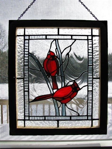 Stained Glass Cardinal Panel Stained Glass Birds Stained Glass Diy Stained Glass Panels