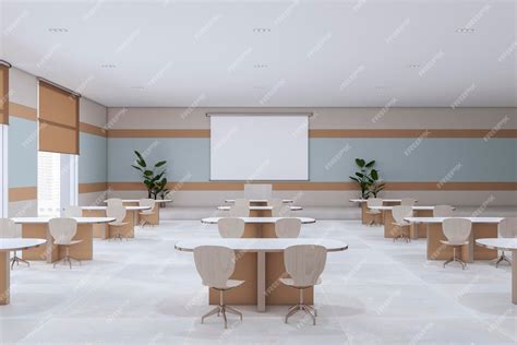 Premium Photo Modern School Classroom Interior With Empty White Mock Up Poster Desks And