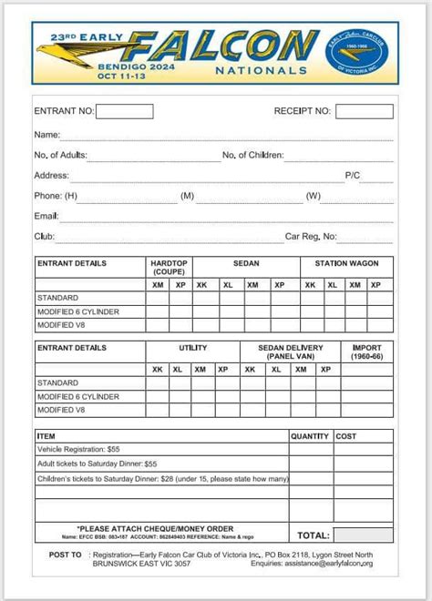 Registration Details For The Early Falcon Nationals