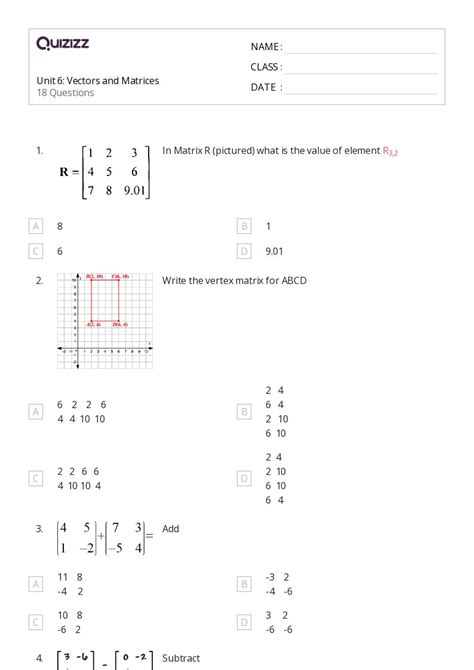 50 Matrices Worksheets For 9th Grade On Quizizz Free Printable