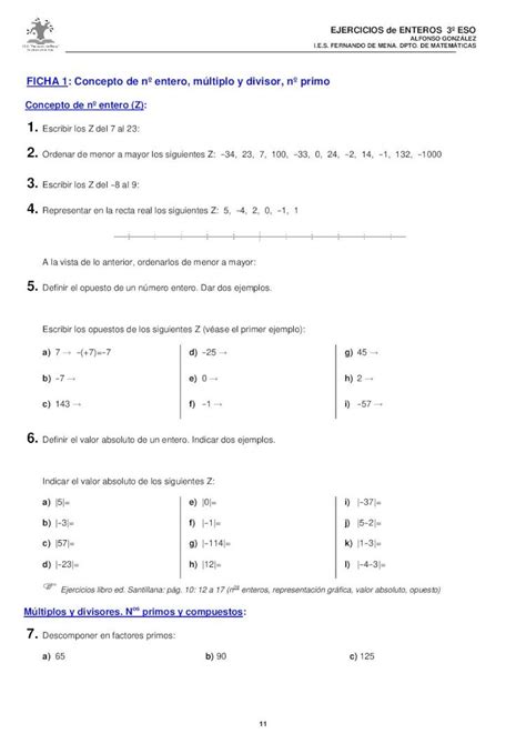 PDF EJERCICIOS de ENTEROS 3º ESO ALFONSO yoquieroaprobar es 3 eso 3