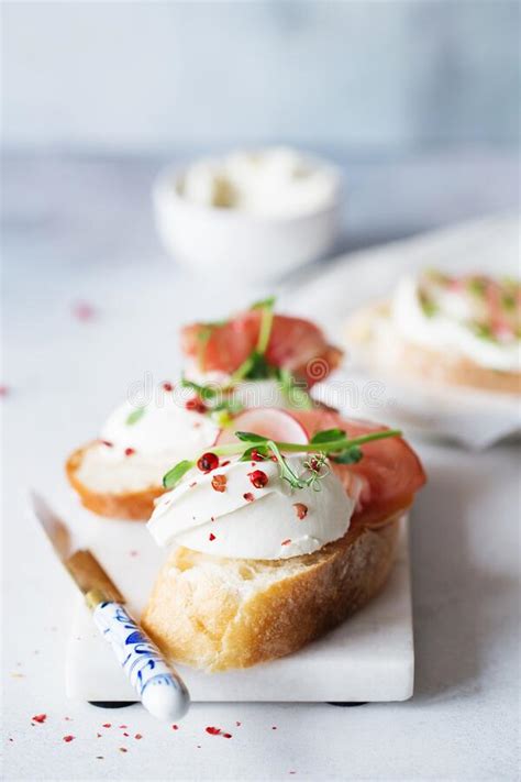 Bruschetta With Prosciutto And Cream Cheese Bread With Smoked Bacon