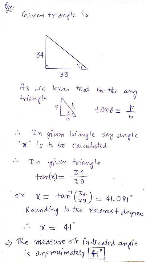 Solved Trigonometry Solving For Indicated Angle Using Sin Cos And Tan