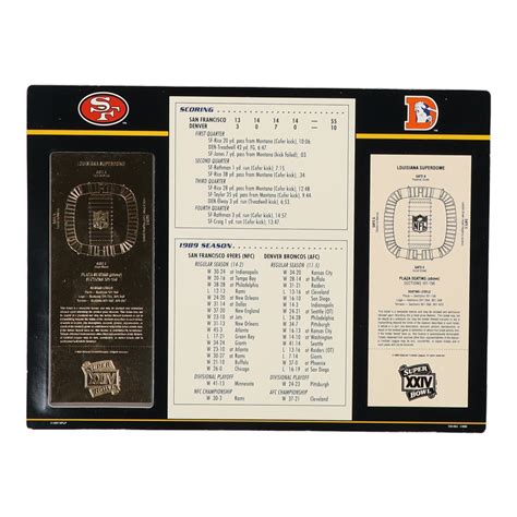 Super Bowl XXIV Commemorative 9x12 Score Card Display With 22KT Gold