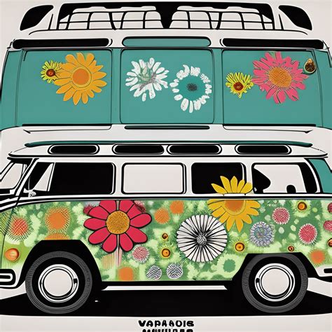 Volkswagen Bus Hippie Style Flowers Power Digital Graphics