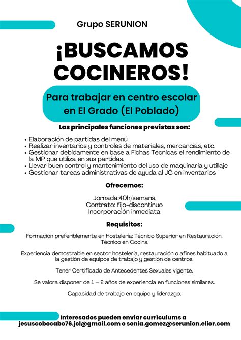 Oferta De Empleo Cocinero A