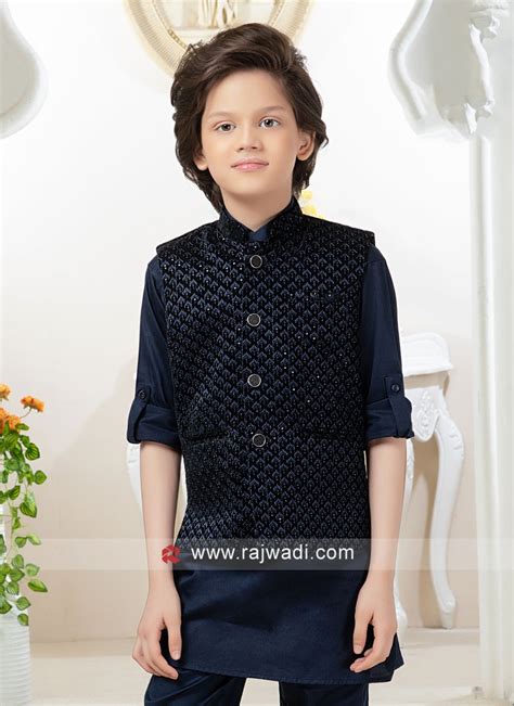 Stylish Nehru Jacket Set In Navy Blue With Thread Work