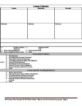 ELA Lesson Plan Template With Embedded Common Core Standards By Aha Moments