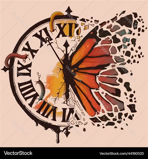 Clock face roman numerals with cute butterfly art Vector Image