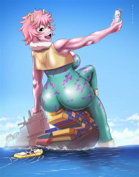 Rule 34 Cargo Ship Giantess Hero Outfit Mha Horns Huge Ass Macro Mina Ashido My Hero