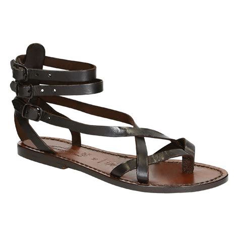 Handmade In Italy Womens Slave Sandals In Dark Brown Leather The