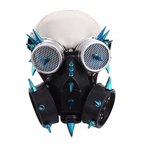 Punk Gothic Blue Spikes Respirator Cyber Masks Steampunk Gas Mask