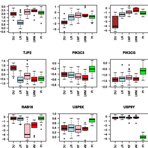 Examples Of Gene Expression Across The Five Breeds The Boxplots Are